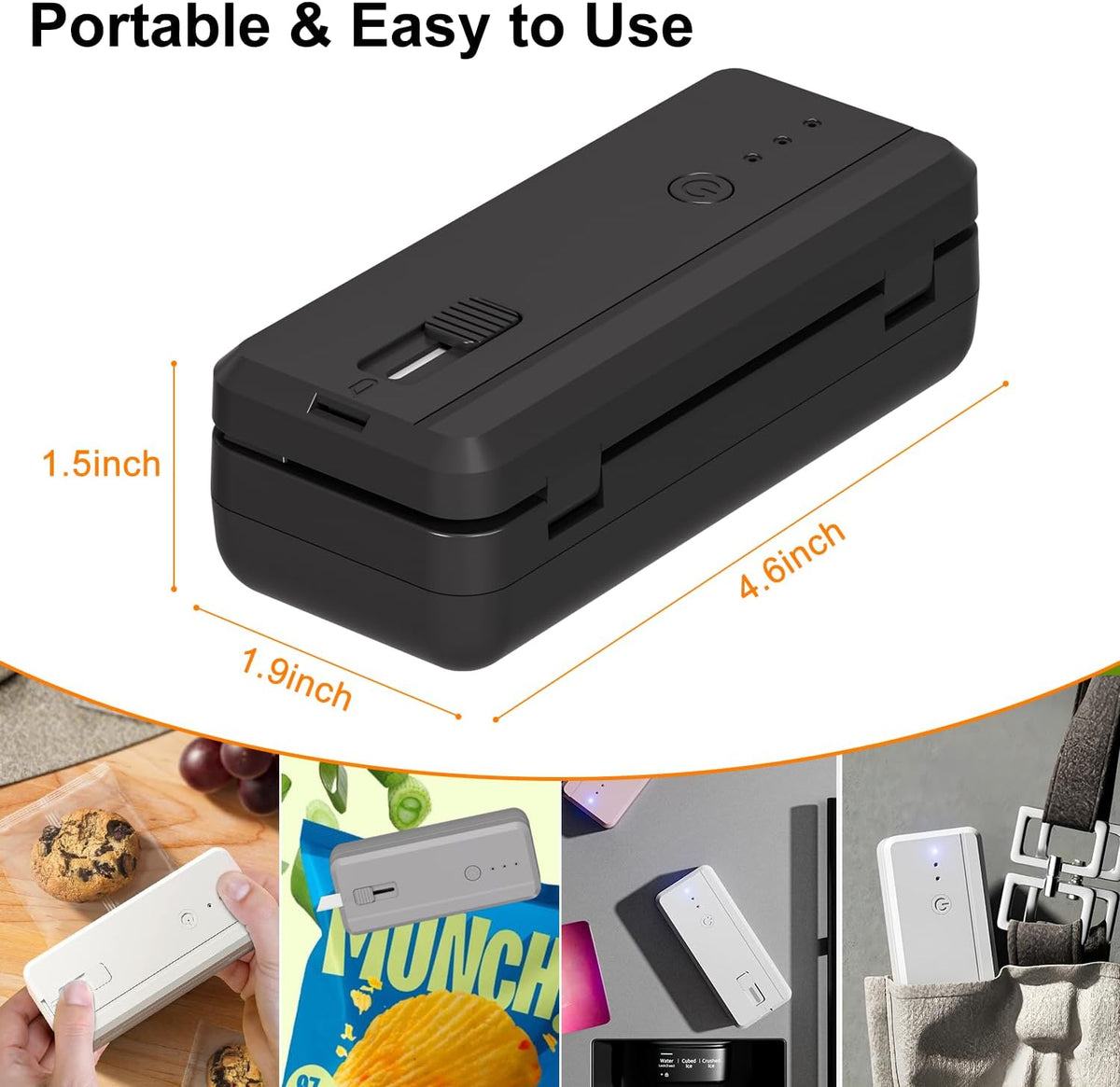 Mini Bag Sealer Rechargeable Plastic Bag Sealer with Magnet &Cutter