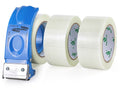 3Rolls Filament Strapping Tape 2Inch with Dispenser, Heavy Duty Fiberglass Reinforced Packing Tape for Shipping
