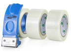 3Rolls Filament Strapping Tape 2Inch with Dispenser, Heavy Duty Fiberglass Reinforced Packing Tape for Shipping