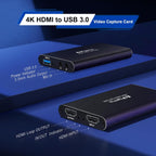 HDMI Video Capture Card, Stream and Record in 1080P60 with Ultra-Low Latency, 4K HDMI in/Loop Out, USB 3.0 to PC
