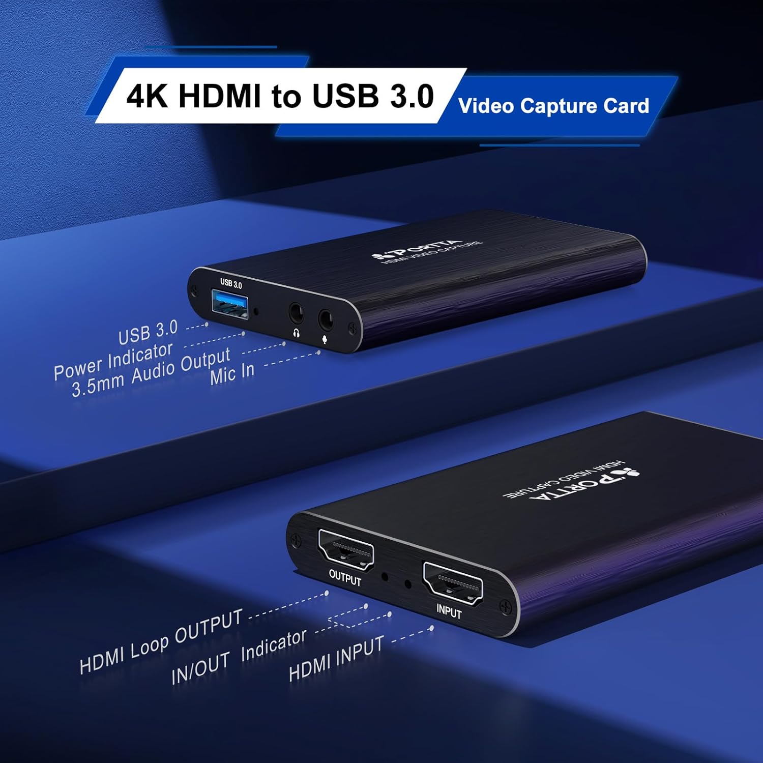 HDMI Video Capture Card, Stream and Record in 1080P60 with Ultra-Low Latency, 4K HDMI in/Loop Out, USB 3.0 to PC