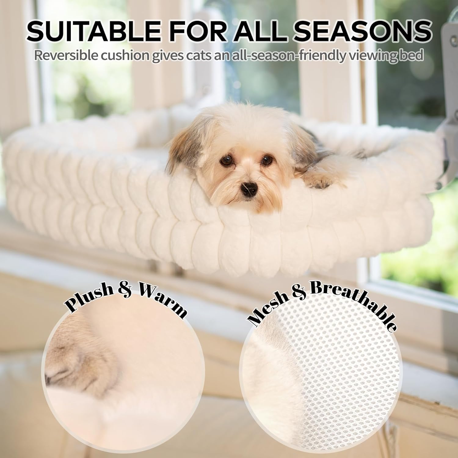 Cat Window Perch for Indoor Cats Hammock for Window with Reversible Cushion, Foldable Cat Window Bed for Large Cats