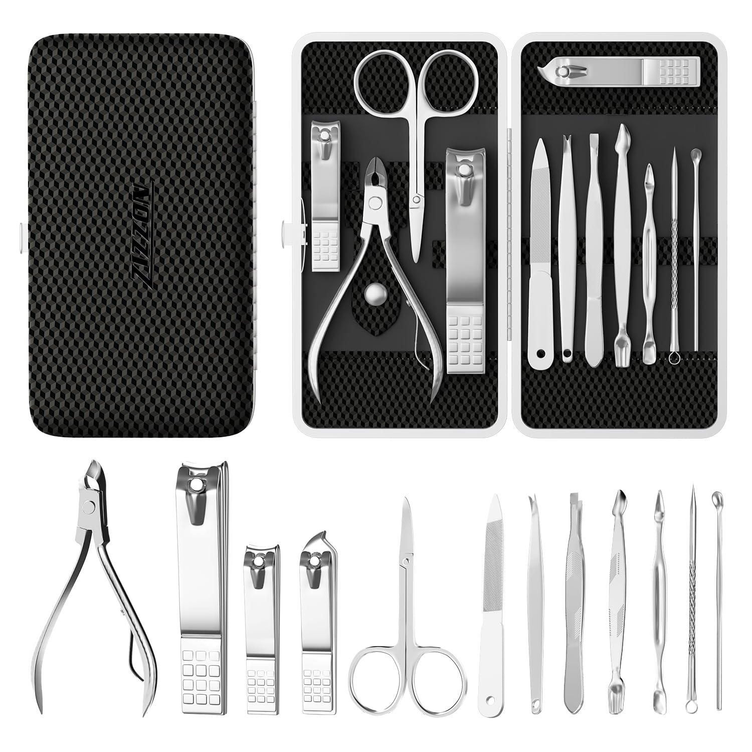 Manicure, Pedicure Kit, Nail Clippers Set of 12Pcs, Professional Grooming Kit, Nail Tools with Luxurious Travel Case