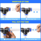 TAILONZ 1/4" Push to Connect Fitting Splitters+Elbows+Tees+Straight 60Pcs