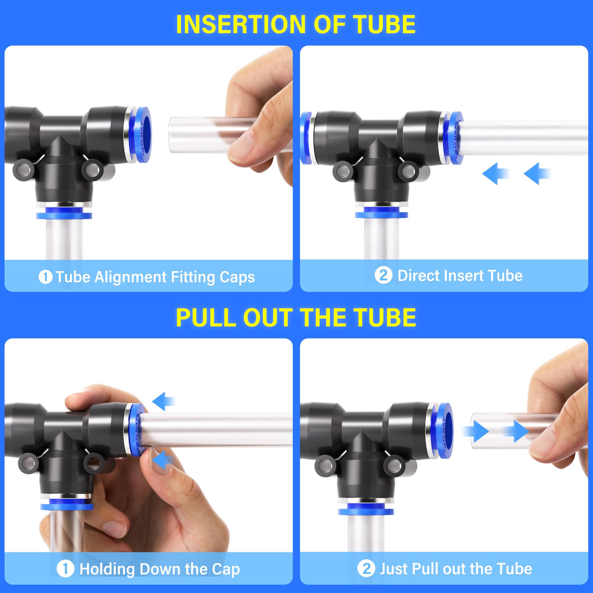 TAILONZ 1/4" Push to Connect Fitting Splitters+Elbows+Tees+Straight 60Pcs