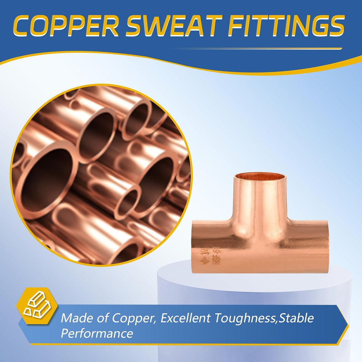 15PACK GUOFIS 3/4"Copper Sweat Tee Fitting,Solder Connection(COPPER011-15)