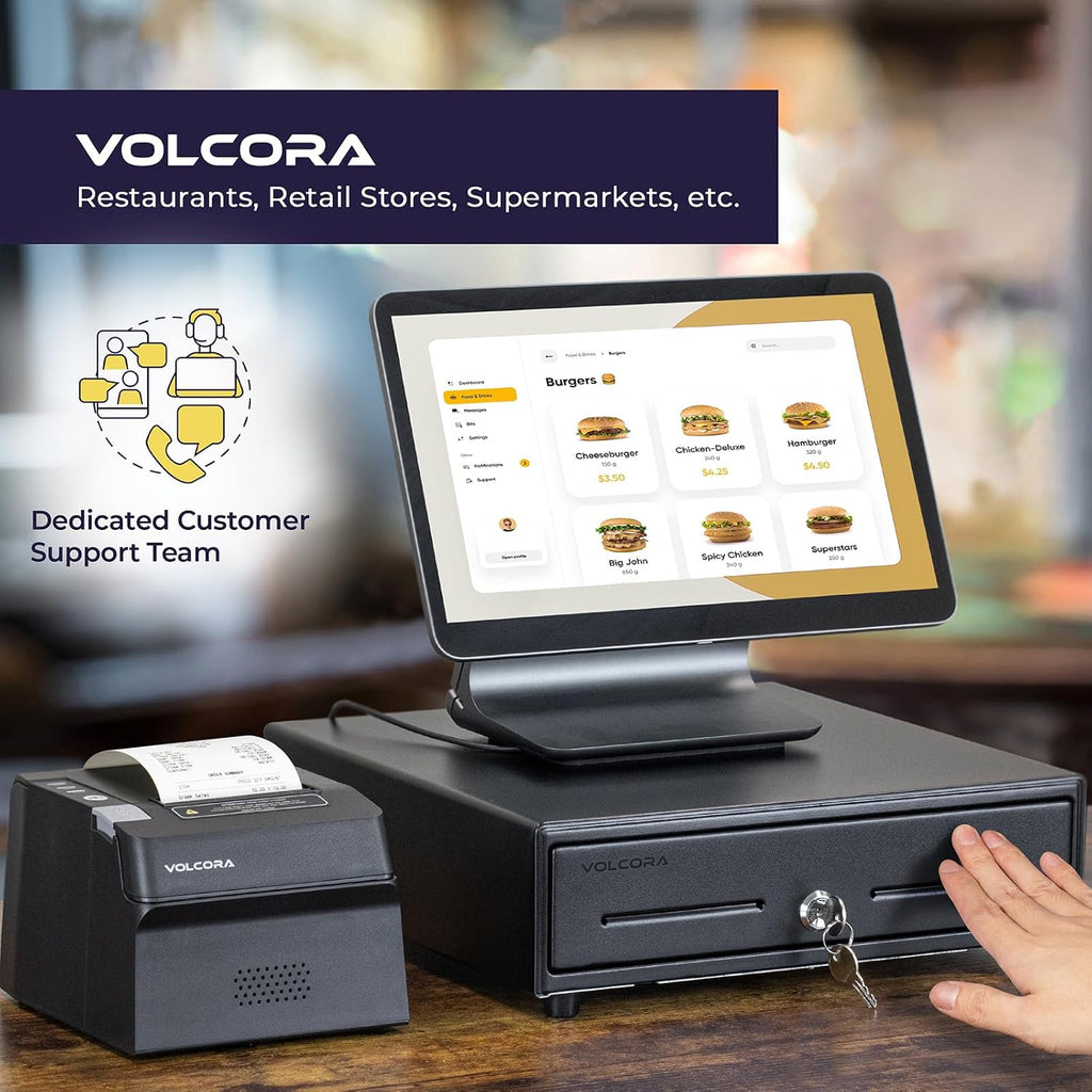 13" Manual Push Open Cash Register Drawer for Point of Sale (POS) System, Black Heavy Duty Till with 4 Bills and 5