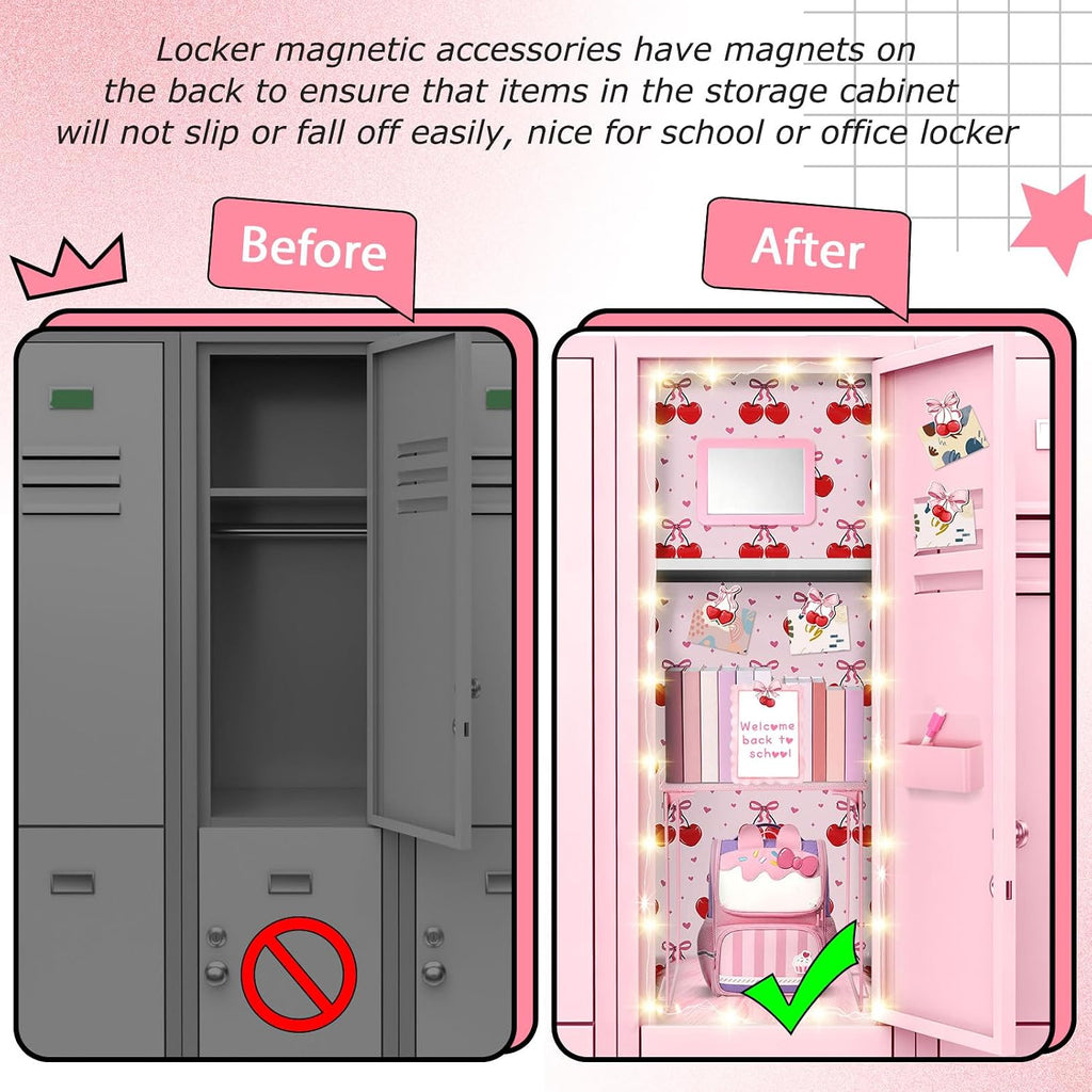 Pink School Locker Accessories for Girls First Day of School Essentials Locker Decoration with Magnetic Wallpaper