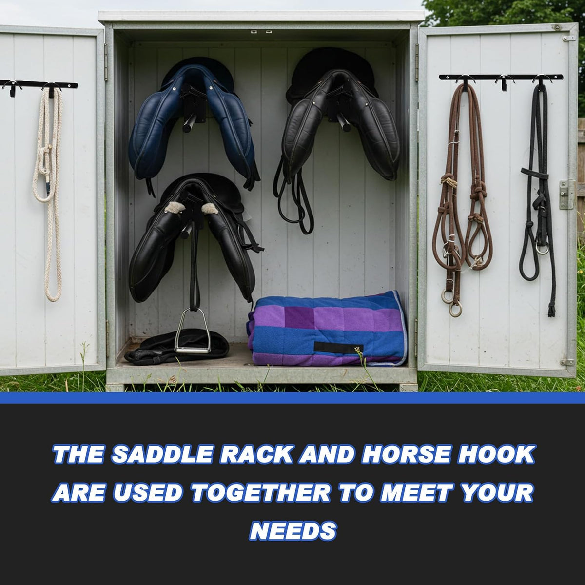 4 Pcs Saddle Rack Wall Mount with Pad Bar Horse Tack Bridle Hooks Detachable Saddle Stand Metal Horse Bridle Rack