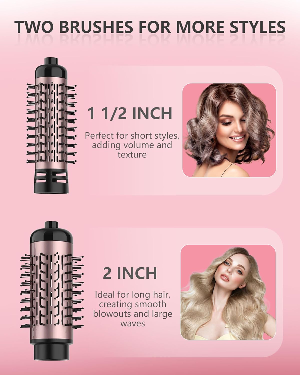 Rotating Hair Dryer Brush, 4-in-1 Hot Air Styler and Rotating Brush, Rotating Blow Dryer Brush with 2 Detachable