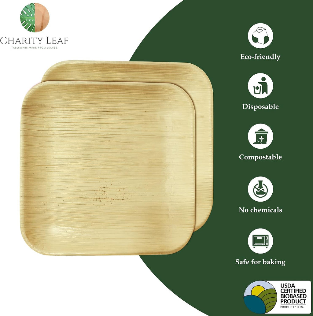 8" Square Disposable Bamboo Plates (50-pack) | Eco-friendly, Heavy Duty