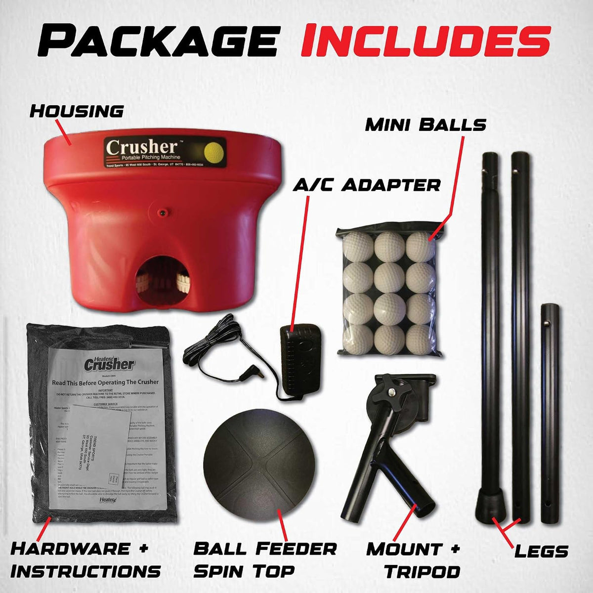 Sports Crusher Pitching Machine – Pitches Fastballs & Curveballs | Accurate, Adjustable, Compact & High Performance |