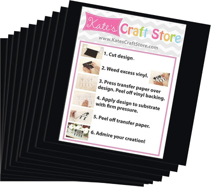 (10) 12" x 12" Sheets - Oracal 651 Glossy Black Adhesive Craft Vinyl for Cricut, Silhouette, Cameo, Craft Cutters