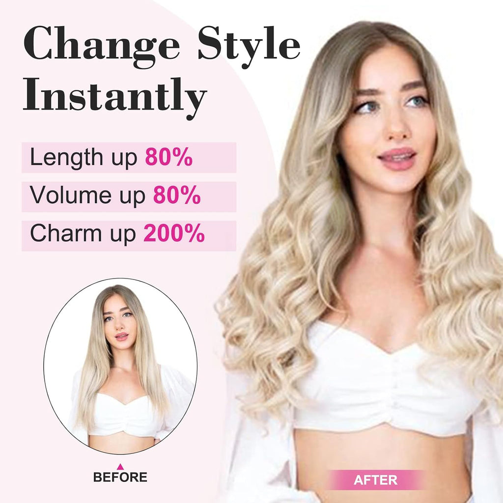 18" 1-Pack 3/4 Full Head Curly Wavy Clips in on Synthetic Hair Extensions HE008 Hairpieces for Women 5 Clips 4.0 Oz