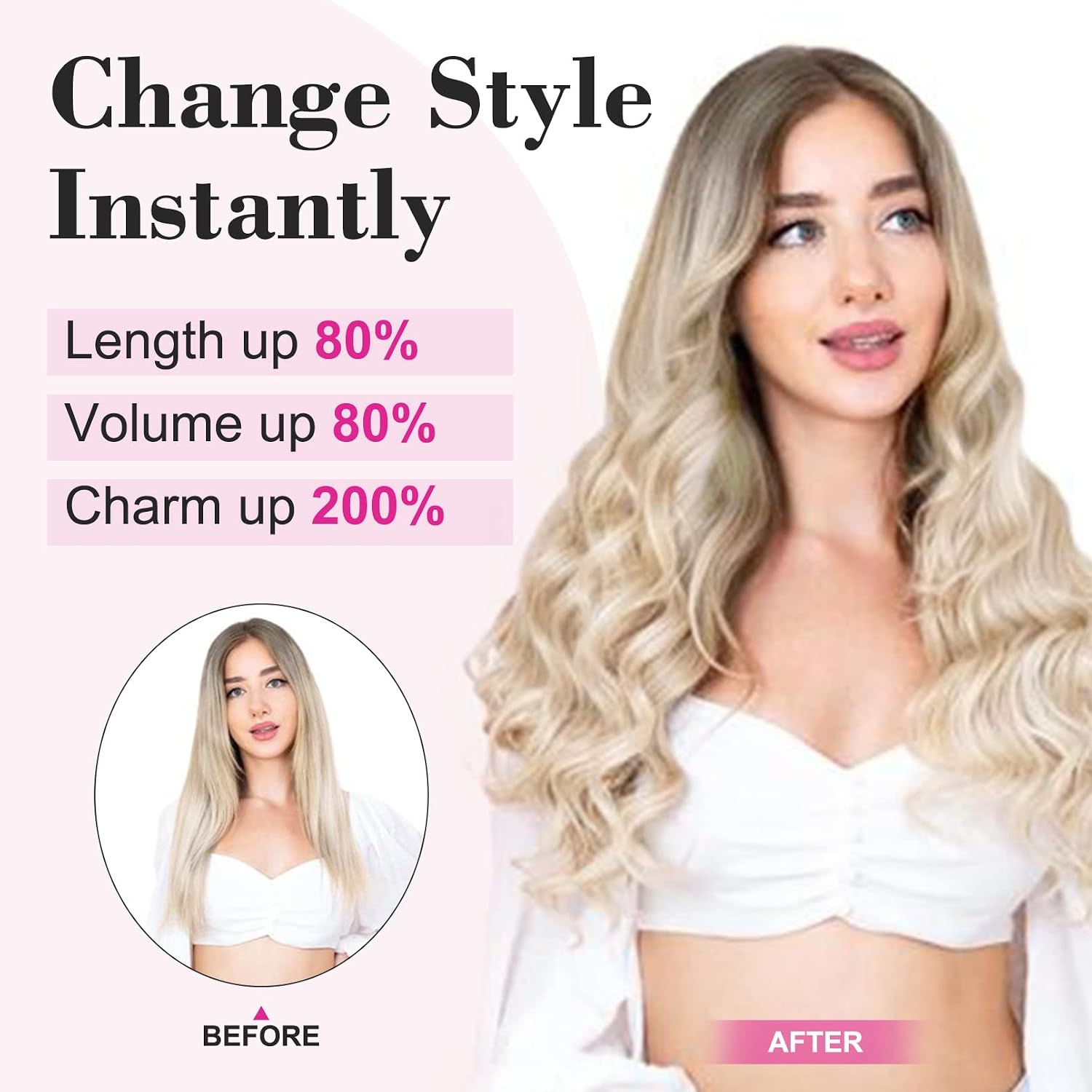 18" 1-Pack 3/4 Full Head Curly Wavy Clips in on Synthetic Hair Extensions HE008 Hairpieces for Women 5 Clips 4.0 Oz