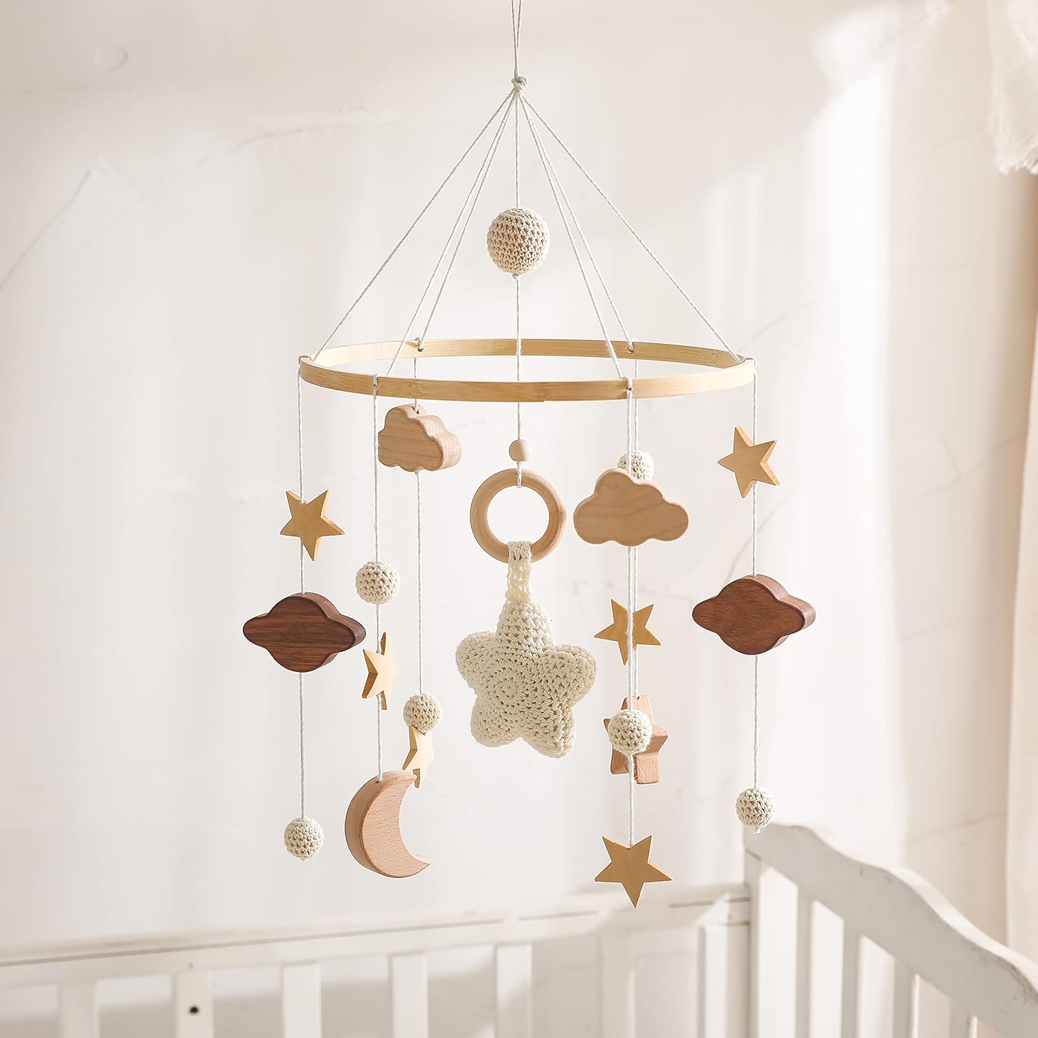 Baby Crib Mobile for Boys Girls| Boho Nursery Mobile| Gender Neutral Hand-Crocheted Mobile| Ceiling Mobile - Stars