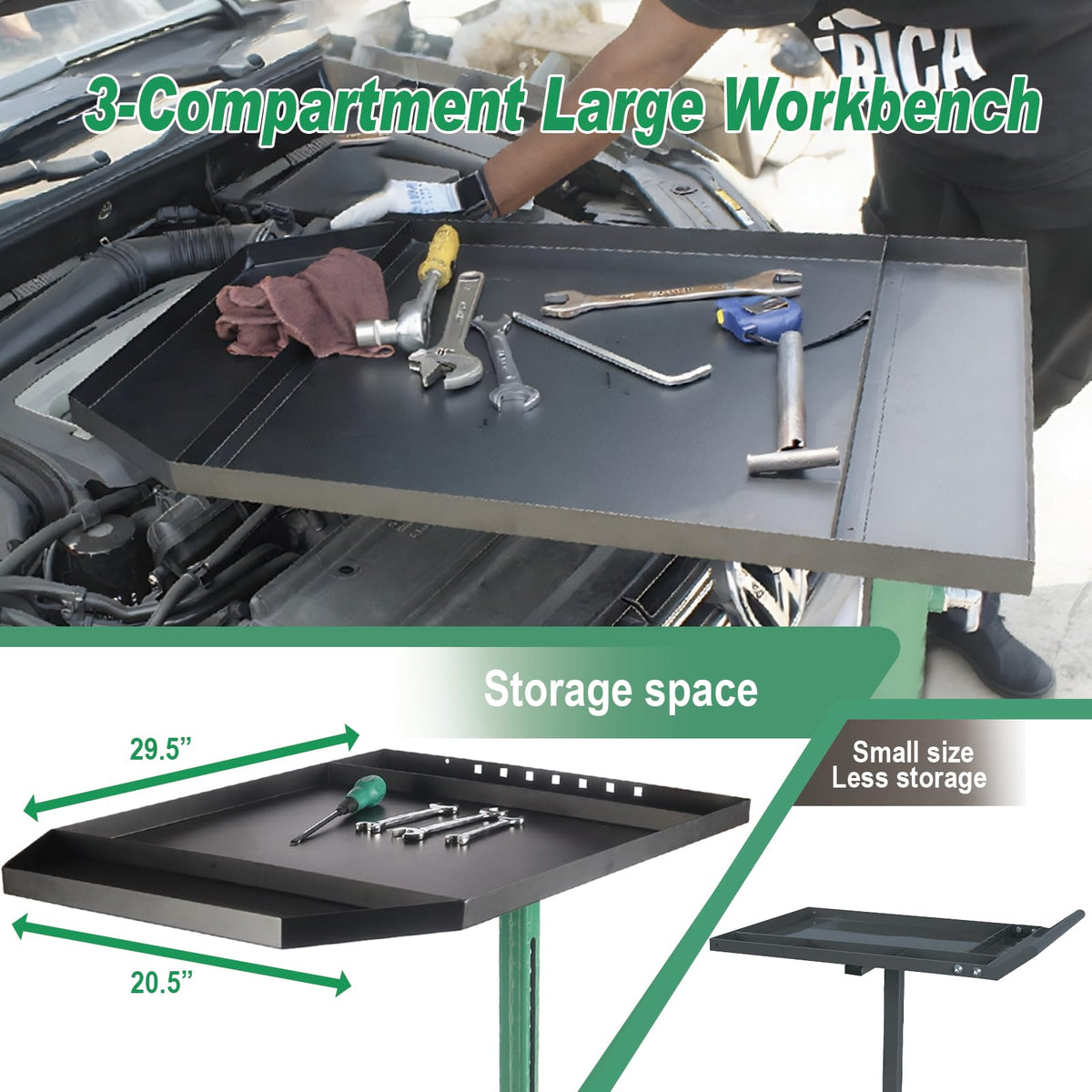 Mobile Work Table, Rolling Tool Cart with Brake Wheels, Large Work Bench