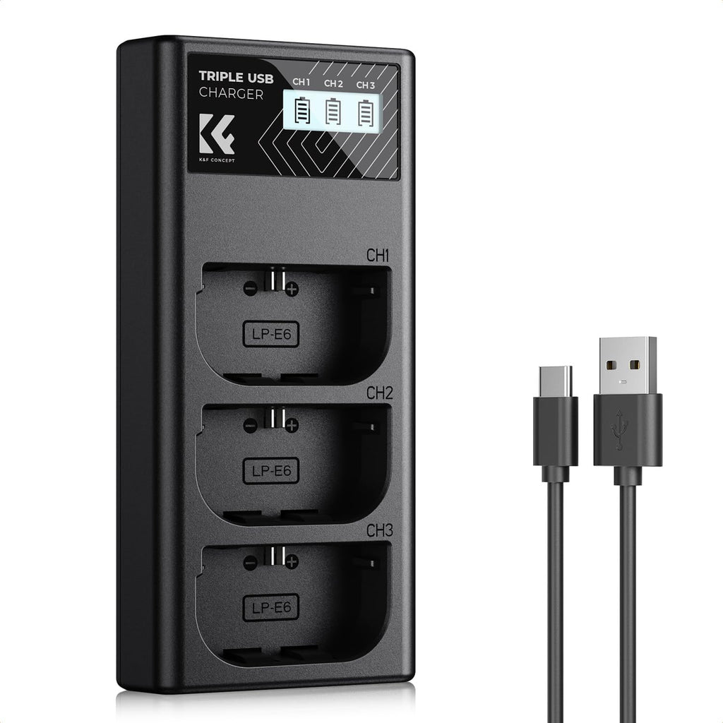 LP-E6NH 3-Slot Charger, LP-E6 LP-E6N Battery Charger with LCD Display for Canon EOS R5 R6 R7 5D 6D 7D Mark II Cameras
