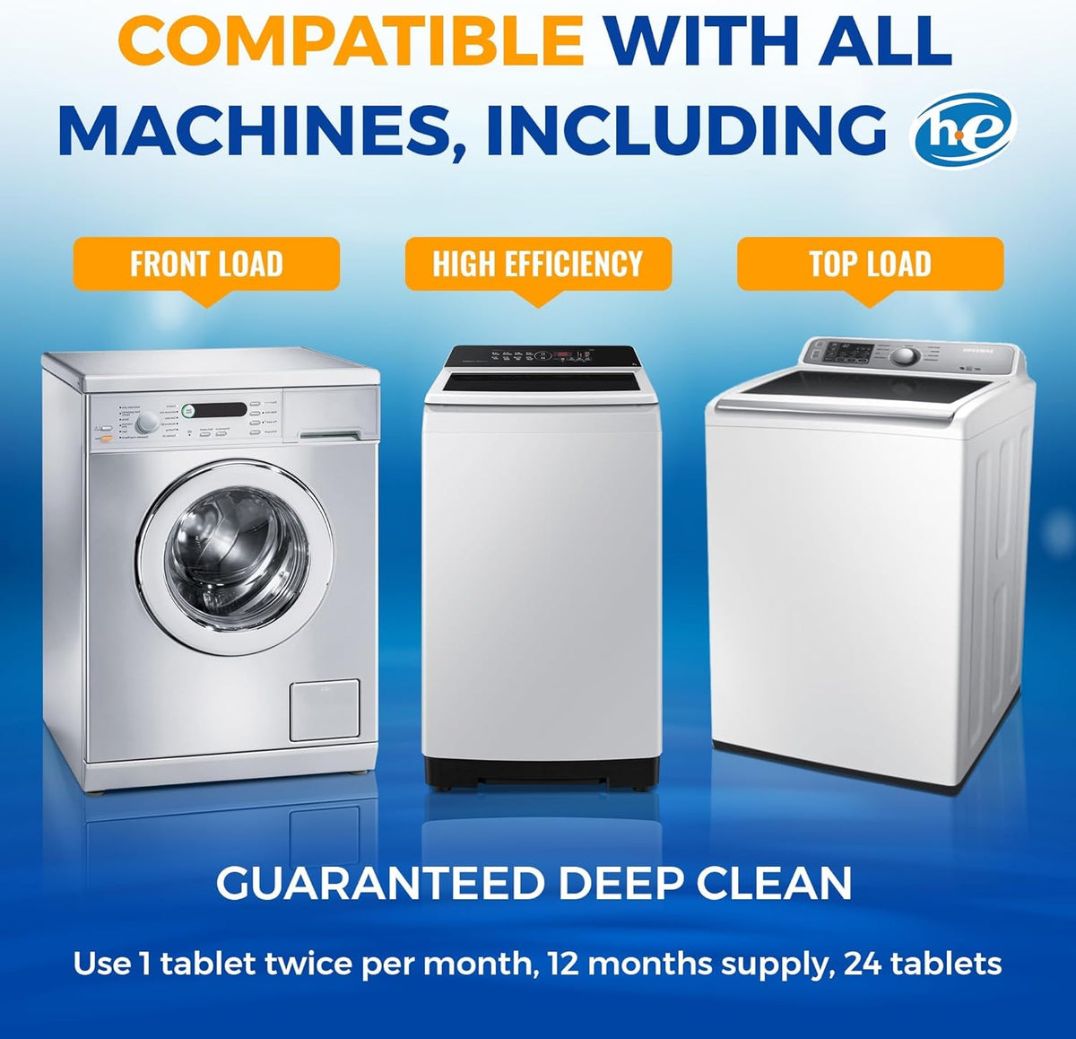 Washing Machine Cleaner Tablets 24 pack Powerful Descaler -Deep Cleaning for HE Front Loader & Top Load Washer Septic