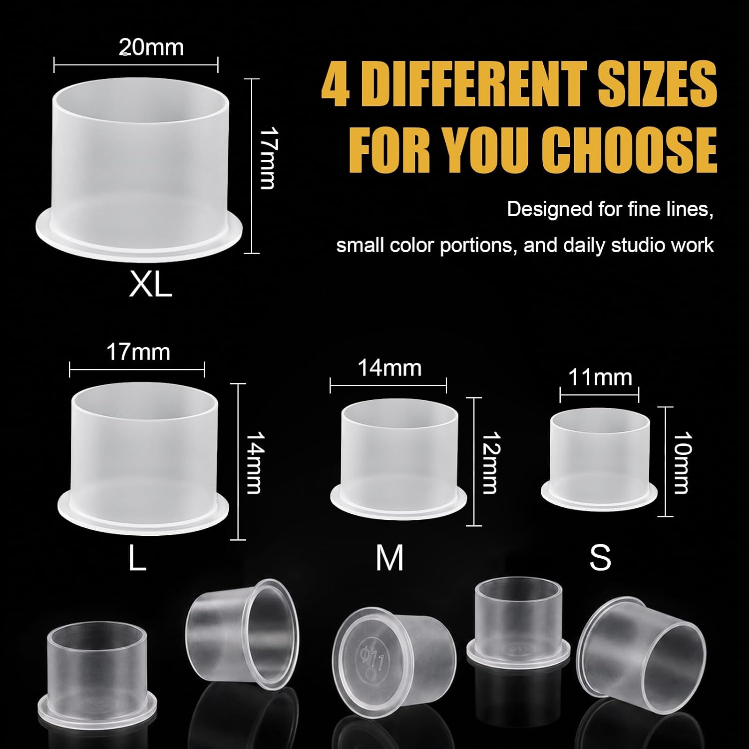 250Pcs Tattoo Ink Caps with Base #20mm X-Large, Clear Disposable Ink Cups for Permanent Makeup, Extra Wide