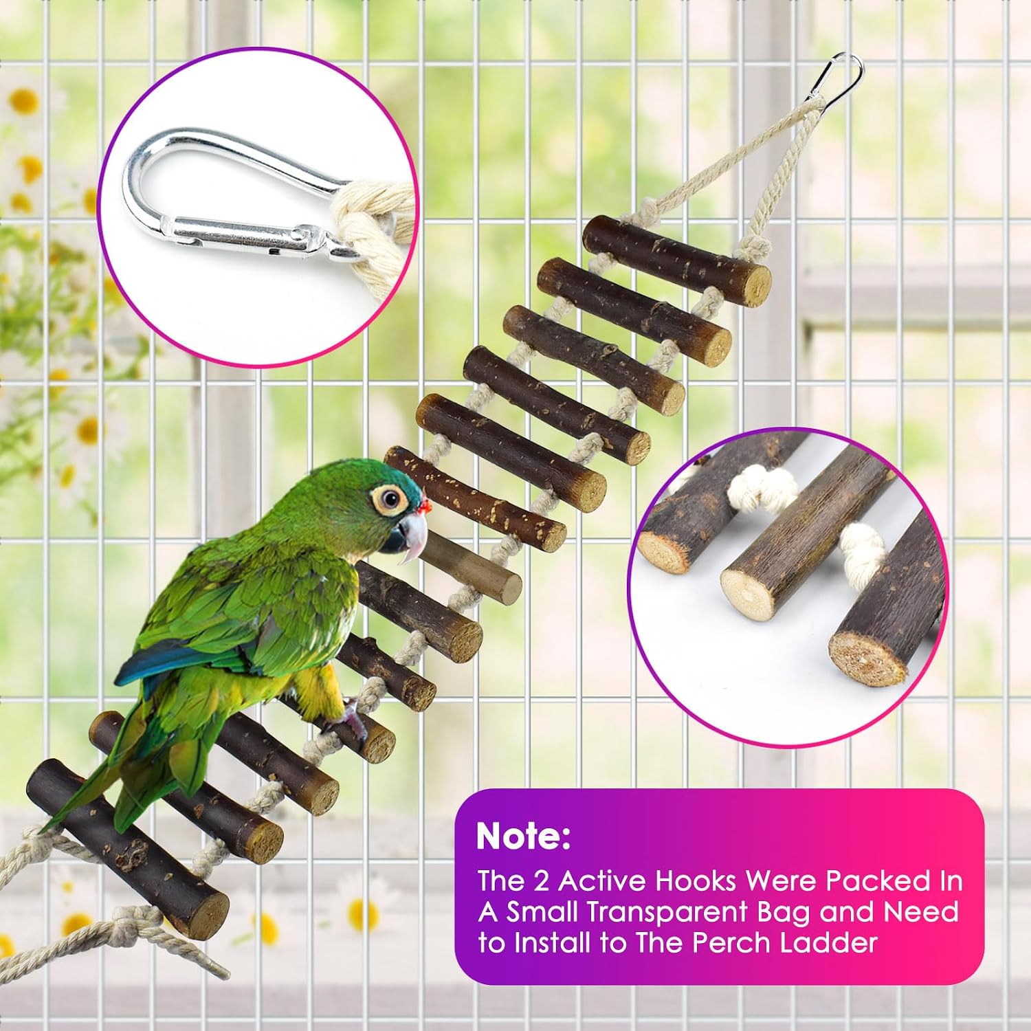 Bird Toys, Parakeet Swing Parrot Ladder Cockatiel Perch Conure Hanging Bell Toys for Parakeet Conure Cockatiel Mynah