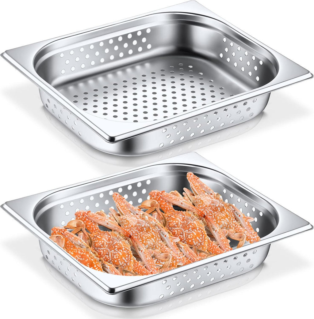 2 Pack Half Hotel Pan Perforated Steam, 12.8'' x 2.56'' x 10.43''