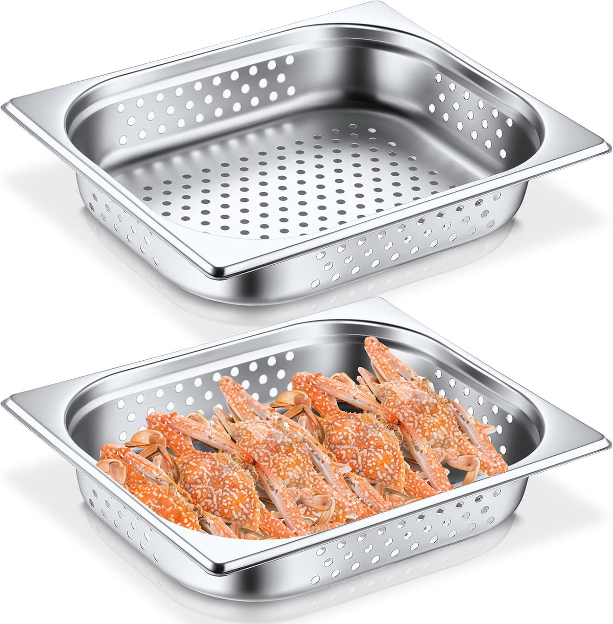 2 Pack Half Hotel Pan Perforated Steam, 12.8'' x 2.56'' x 10.43''
