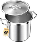 Stainless Steel Stock Pot with Lid – 24 Quart (6 Gallon) Heavy-Duty Cooking Pot for Soup, Stew, Pasta – Commercial &