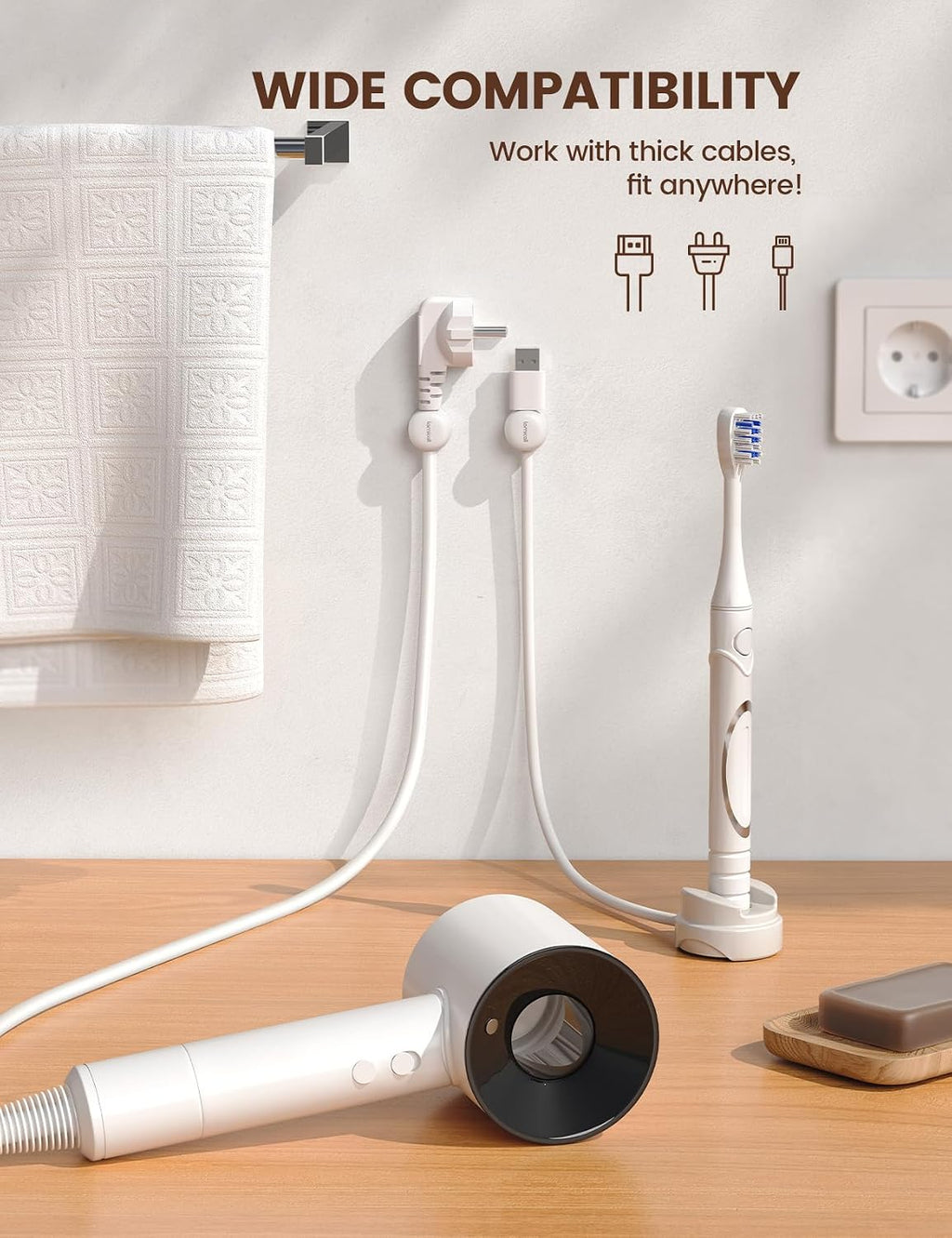 6Pack Rotatable Cord Organizer Cable Clips - [1s Lock] Spring Cord Holder, Phone Charger Cable Management for Desk