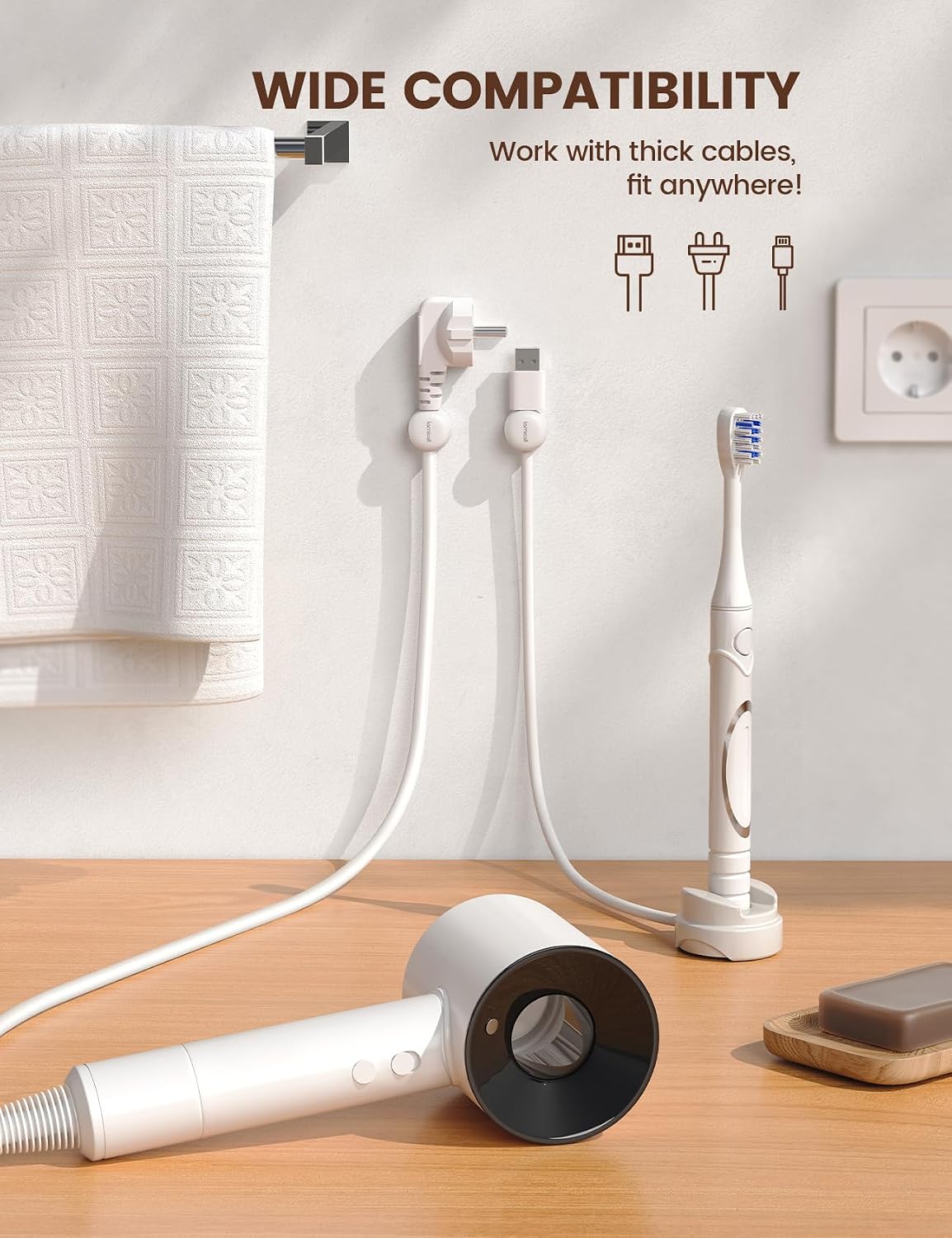 6Pack Rotatable Cord Organizer Cable Clips - [1s Lock] Spring Cord Holder, Phone Charger Cable Management for Desk