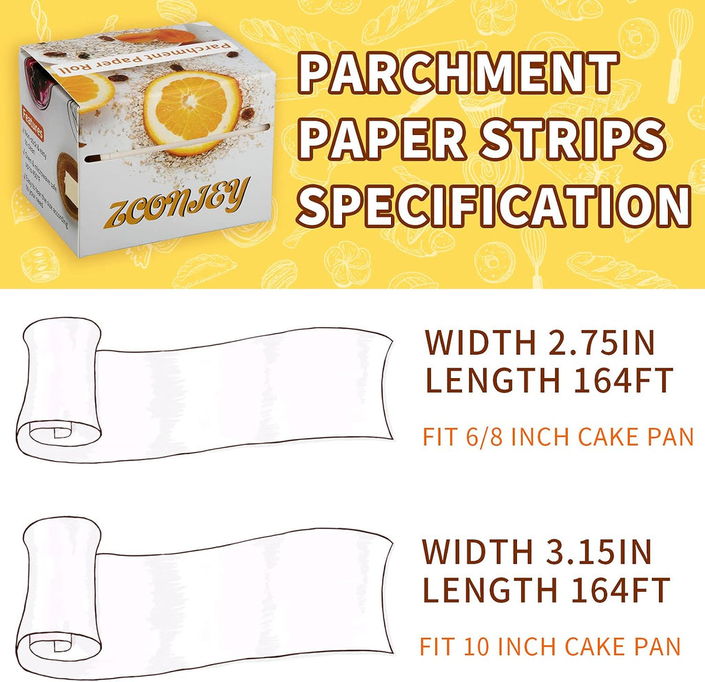 Baking Parchment Paper Side Liners - Baking Strips Roll for Round Cake Pans, Cheesecake Springform Pan, Non Stick Pan