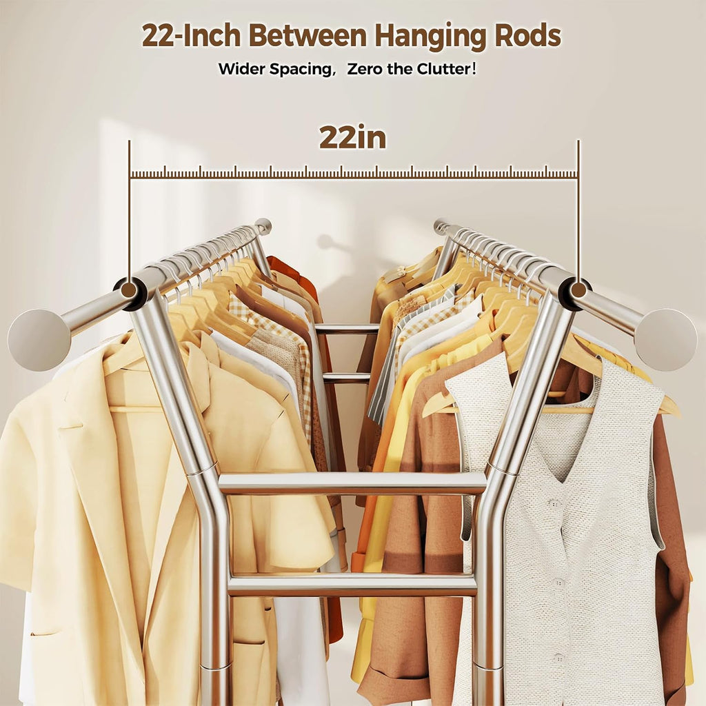 Heavy Duty Clothes Rack, Rolling Clothing Rack for Hanging Clothes with Shelves Load 700LBS,Portable Garment Wardrobe