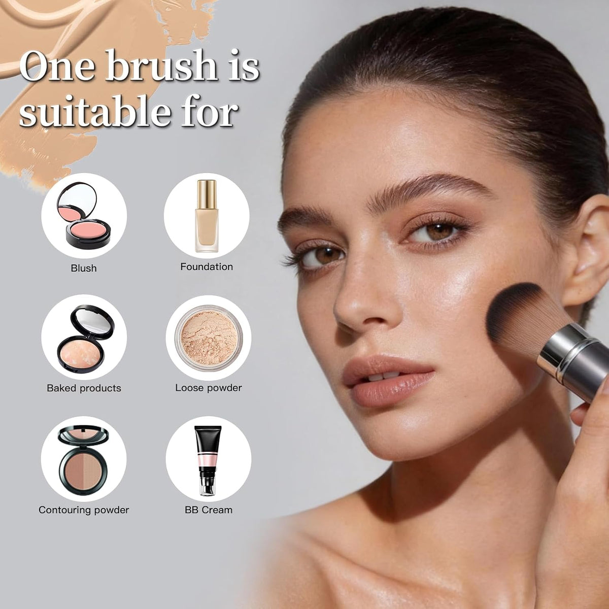 Round Retractable Kabuki Brush for Foundation, Blush & Bronzer, 1 Ct