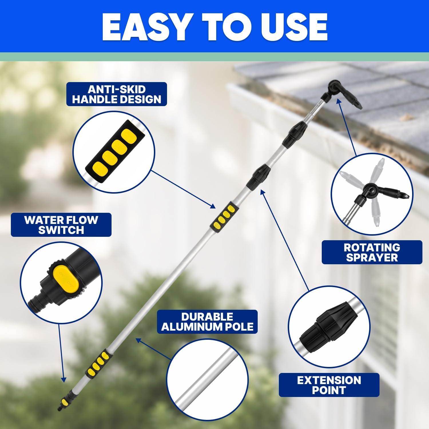 20ft Reach Telescopic Gutter Cleaning Tools from the Ground – Rain Gutter Cleaner with Heavy Duty Bendable Wand, Hose