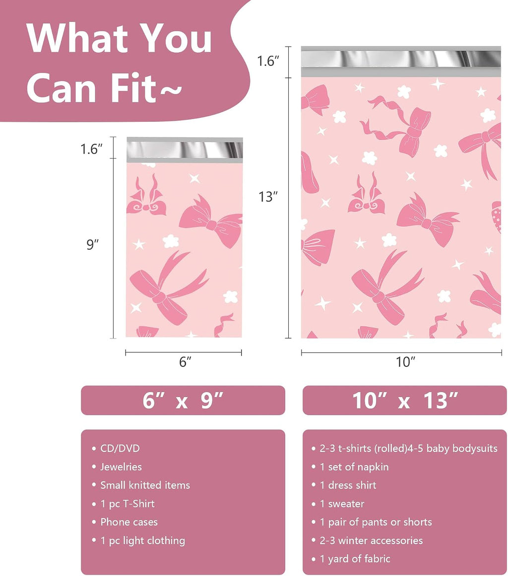 Poly Mailers 10x13 Inch, 25 Pack, Pink Bow Self-Seal Shipping Bags