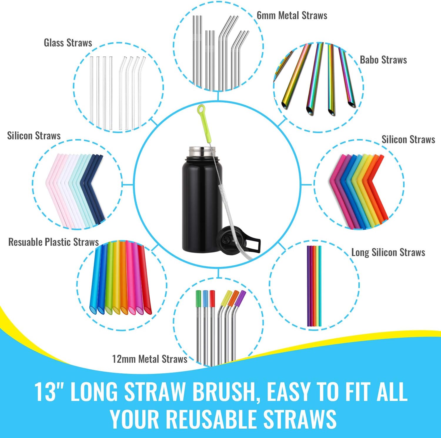 Bottle Cleaning Brush Set - Long Handle Bottle Cleaner for Washing Narrow Neck Beer Bottles, Sports Water Bottles