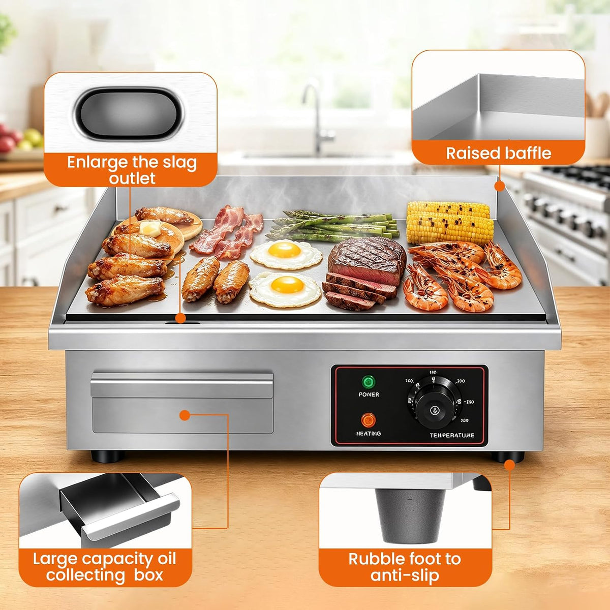 22" Commercial Electric Countertop Griddle Flat Top Grill,Adjustable Temp