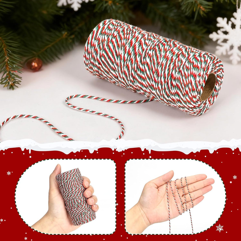 Red Green White Twine String, 2mm 328 Feet, Cotton Butchers Twine