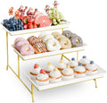 3-Tier Melamine Serving Tray Set, 14 x 7 in, Gold Stand