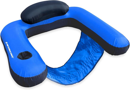 Original Fabric Covered Inflatable Pool Lounger | with Comfortable Sling Seat, Back Rest, and Built in Cup Holder