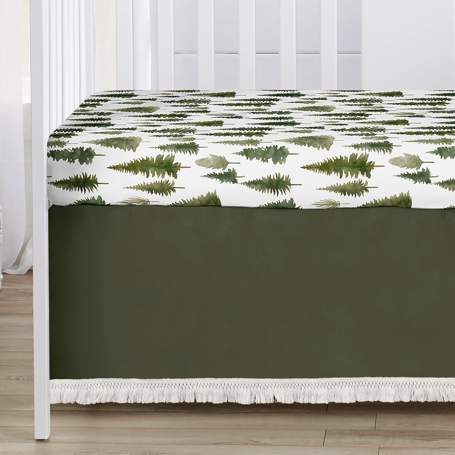 4-Piece Baby Crib Bedding Set (Sage Green Woodland) for Boys or Girls, Infants/Nursery incl. Blanket, Fitted Sheet