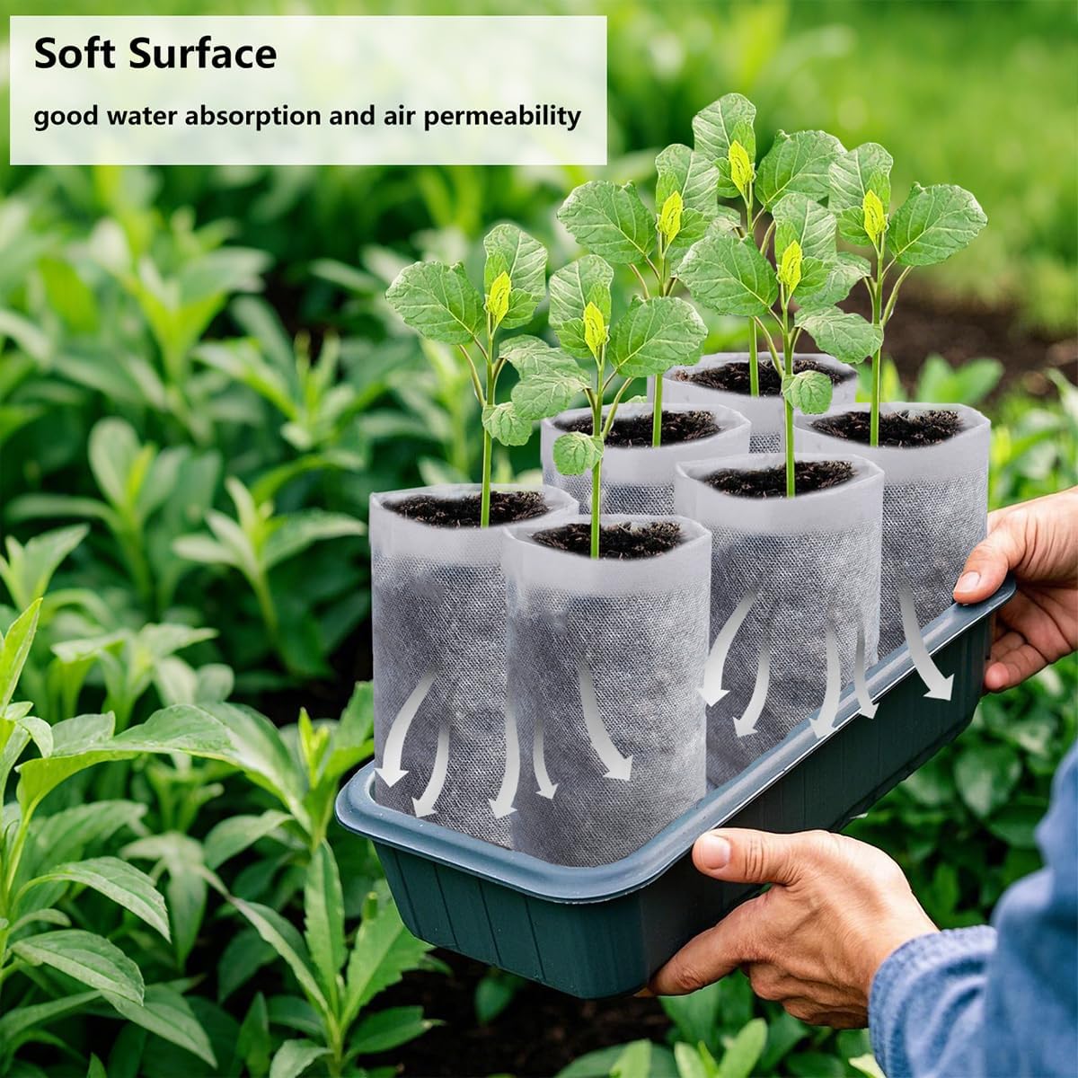 50 Pcs 10.2" H Deep Nursery Grow Bags, Non-Woven Plants Pots Container for Starting Rooted Plants Vegetable, Flower