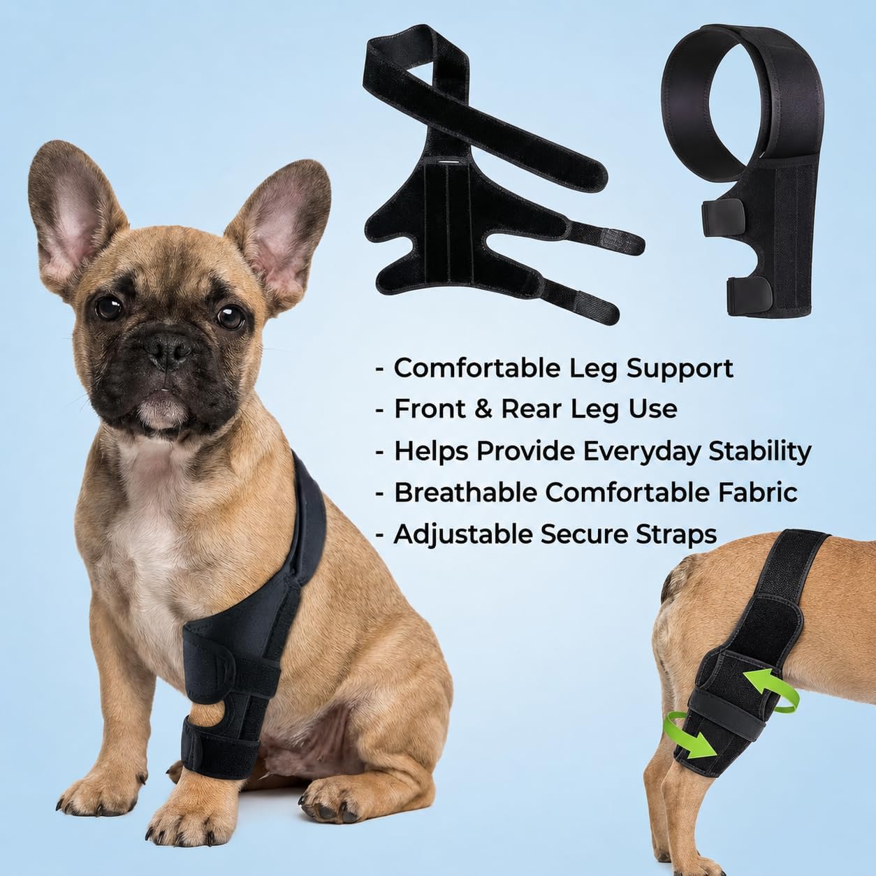 Dog Knee Brace for Back Leg – Large, Adjustable Rear Leg Support Wrap with Side Stabilizers, Breathable Neoprene for