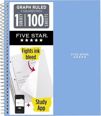 Spiral Notebook + Study App, 1 Subject, Graph Ruled Paper, 8-1/2" x 11", 100 Sheets, Fights Ink Bleed, Water
