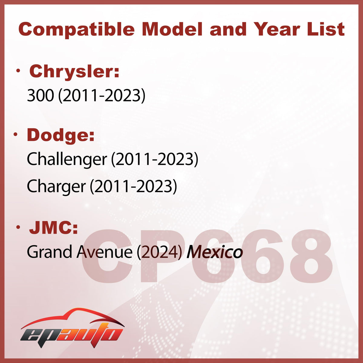 EPAuto CP668 (CF11668) Cabin Air Filter Replacement for Dodge and JMC