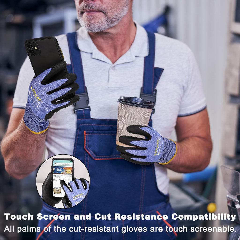 Level 5/A4 Cut Resistant Work Gloves, Touchscreen (3Pairs, 7/S)