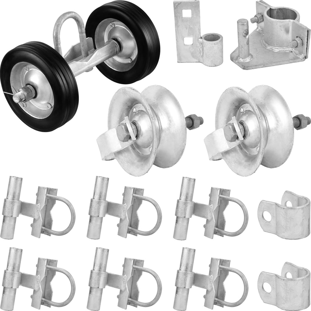 Rolling Gate Hardware Kit, Heavy Duty Sliding Gate Kit, Galvanized Sliding Gate System with 6" Double Wheel Carrier &
