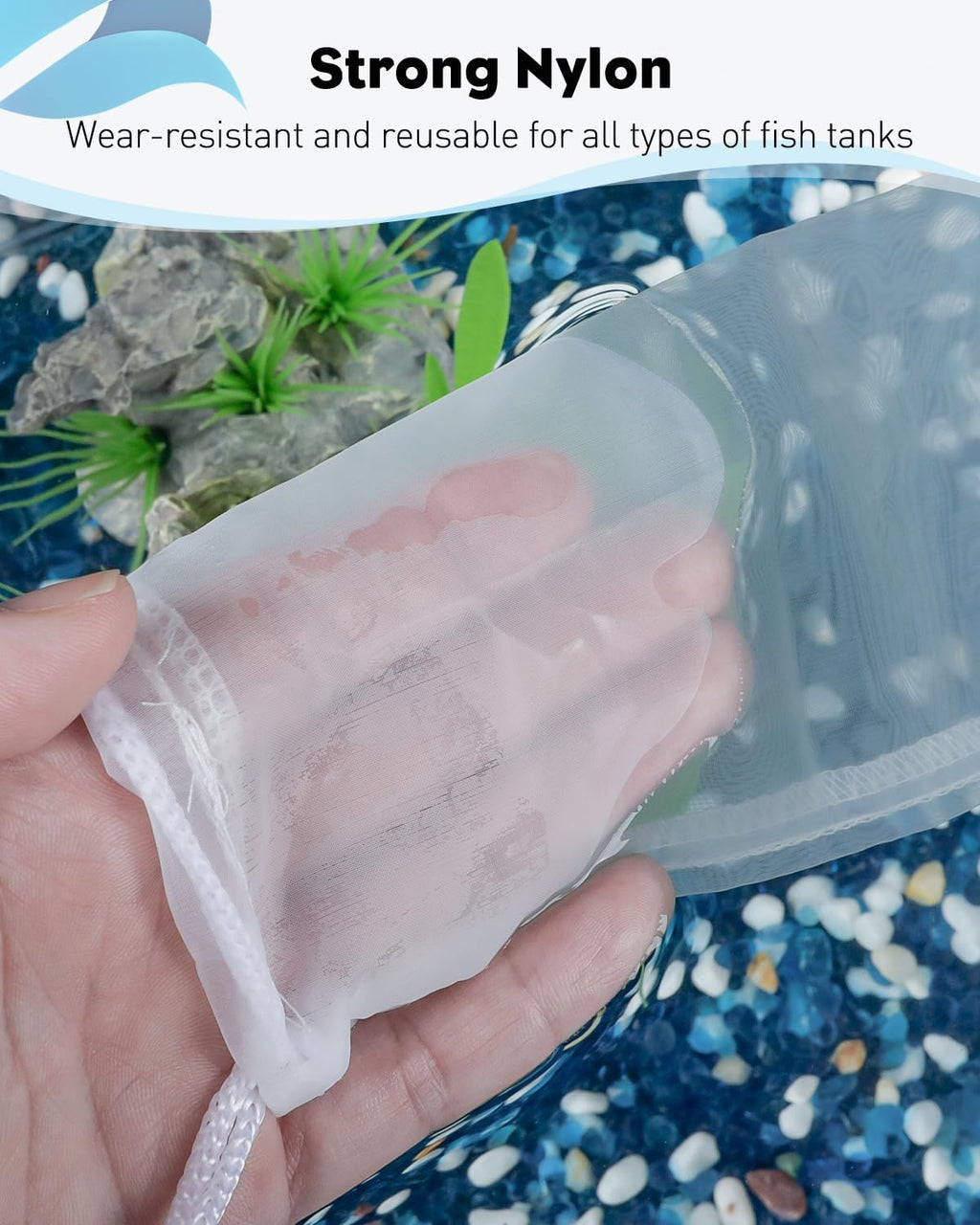 4 Pack Aquarium Filter Media Bags with Drawstring 150 Micron Aquarium Mesh Bag for Fine Resins, Activated Carbon, Bio