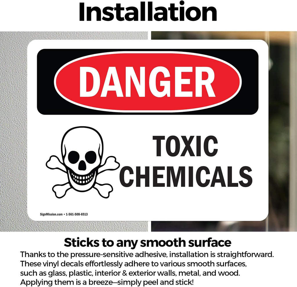 (2 Pack) Toxic Chemicals OSHA Danger Sign 10 Inch X 7 Inch Vinyl Label Decal Sticker Weather Resistant, UV Protected