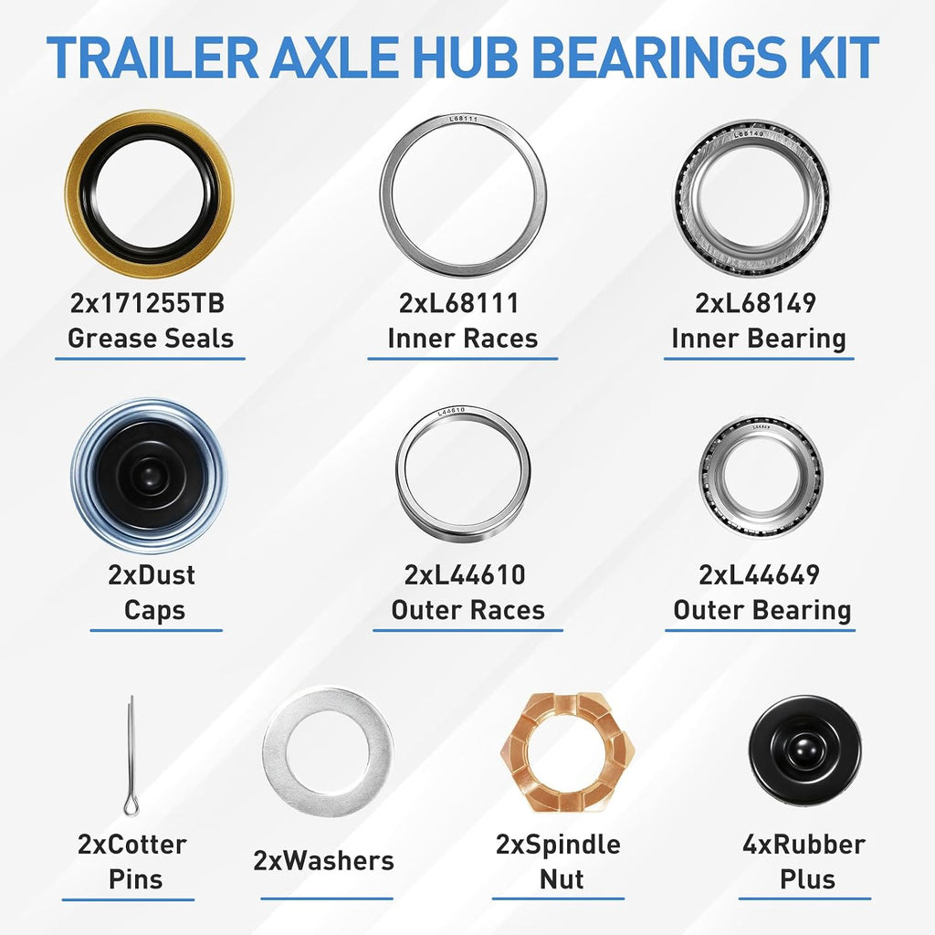 2 Sets 3500lb Trailer Axle Bearing Kit, L68149 L44649 Trailer Bearing Kit